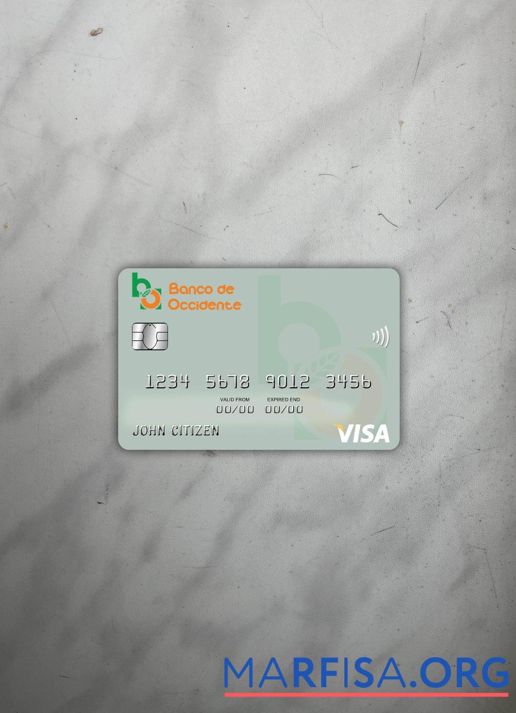 Printable Honduras Banco de Occidente visa card photolook front example